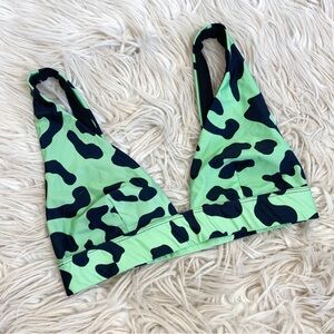 Beach Riot Black Green Leopard Print Triangle Sporty Bikini Swim Top